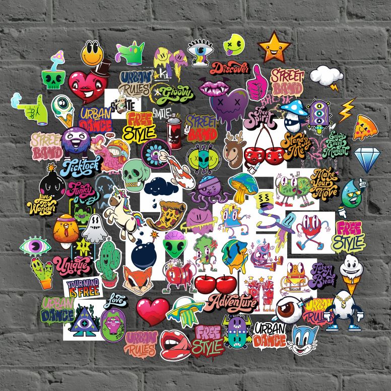 Set Stickere autocolante Urban Art – Graffiti, Desene Animate și Elemente Fun