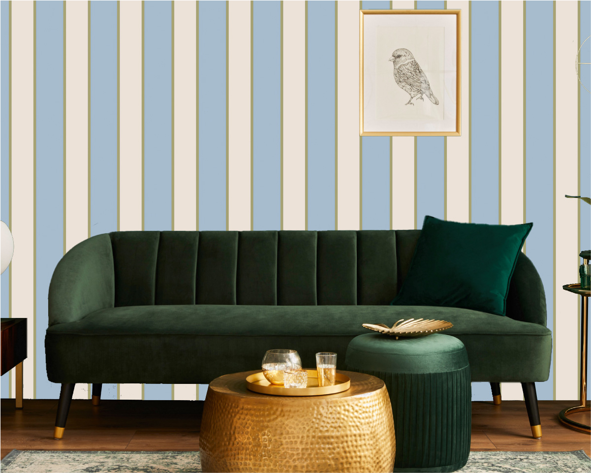 Tapet Striped Elegant Albastru și Crem – Model Vertical Clasic